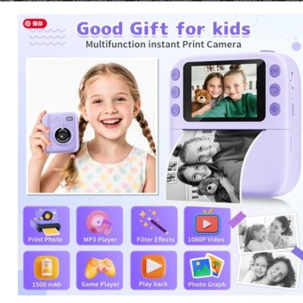 Purple Instant Print Camera for Kids